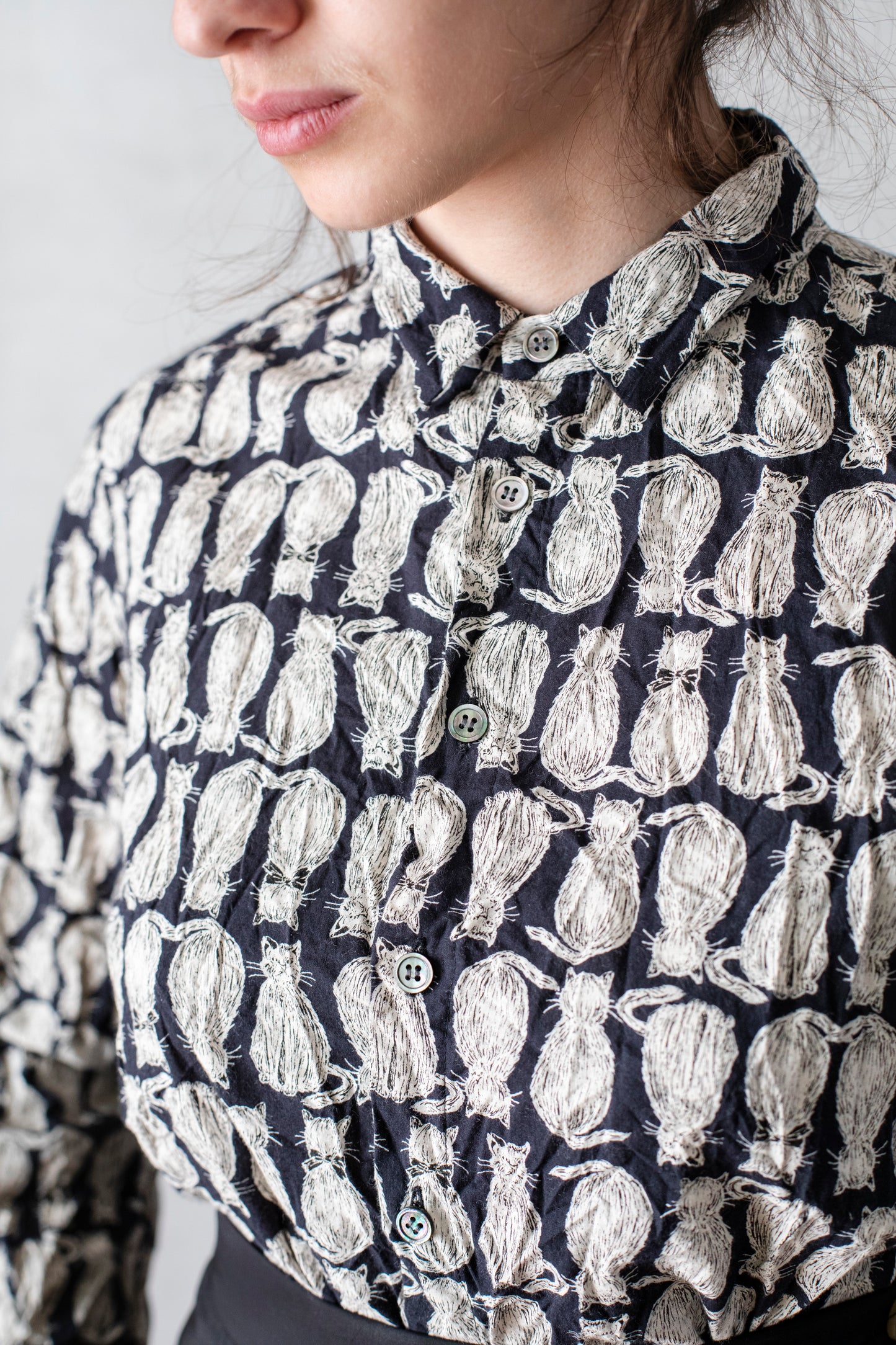 Pas de Calais Cat Patrol Print Cotton Shirt