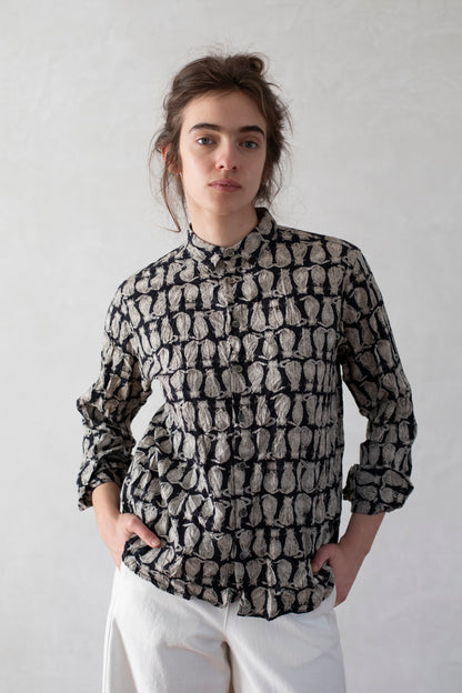 Pas de Calais Cat Patrol Print Cotton Shirt